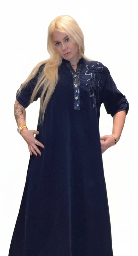 Italiensk Blå Fløjl Kjole