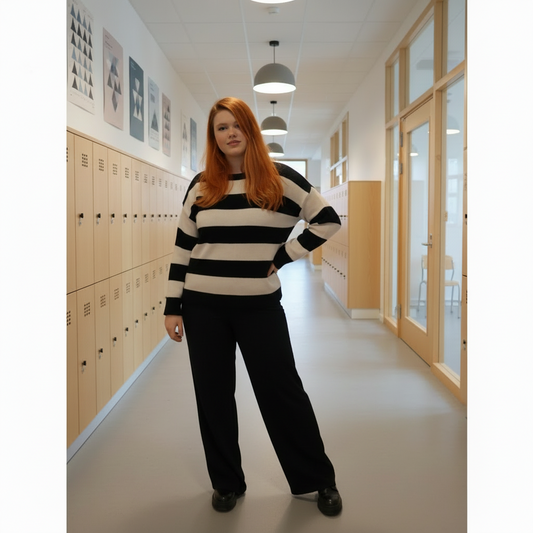 Italiensk Kvinde Sweater bluse - Sort og Hvid