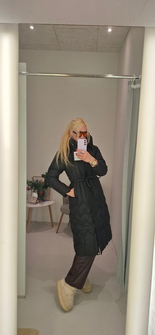 Sort Lang Vinter jakke med Hætte til Kvinder