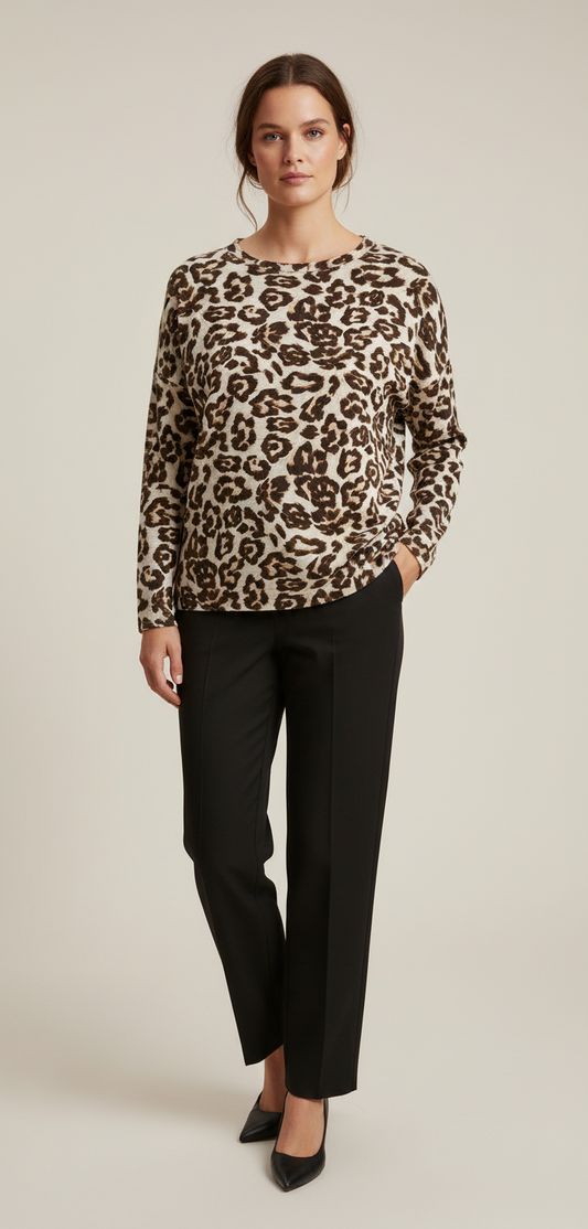 100% bomulds striktrøje med leopard print sweater bluse trøje T-shirt italienske til kvinder