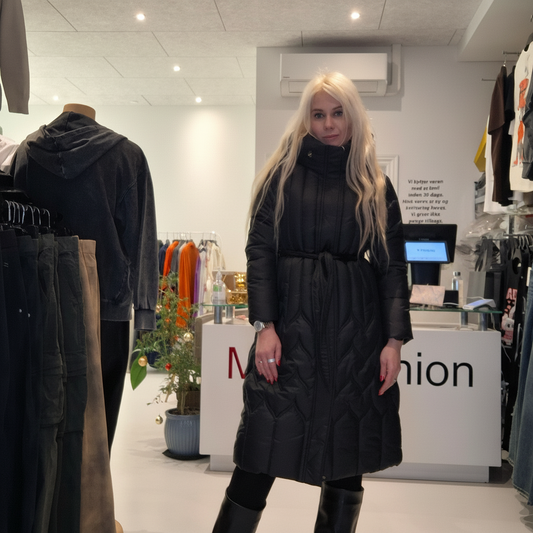 Sort Lang Vinter jakke med Hætte til Kvinder