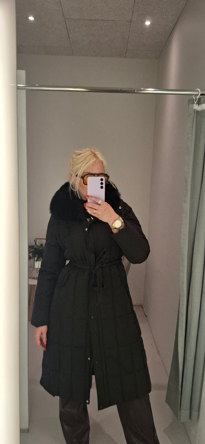 Lang Vinter jakke til Kvinder med Aftagelig Pels - Sort og Beige