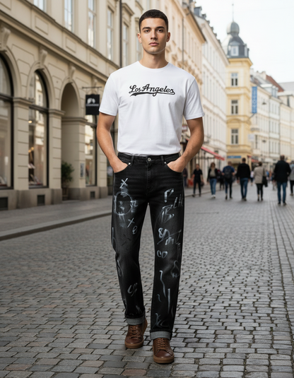 Morderne Jeans bukser med print unisex kinesiske stil.