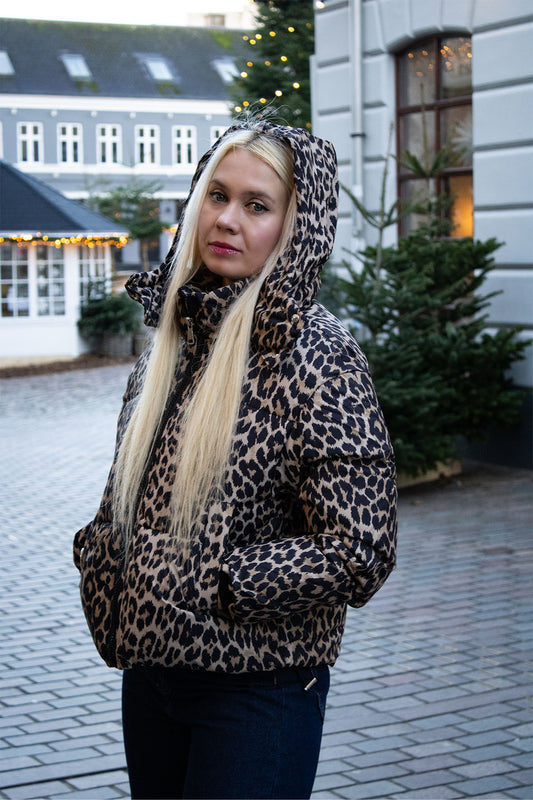 Kvinde Vinter Jakke Kort i Leopard