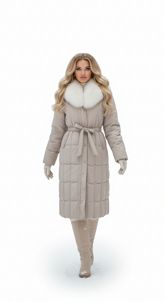 Lang Vinter jakke til Kvinder med Aftagelig Pels - Sort og Beige