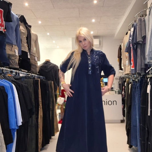 Italiensk Blå Fløjl Kjole