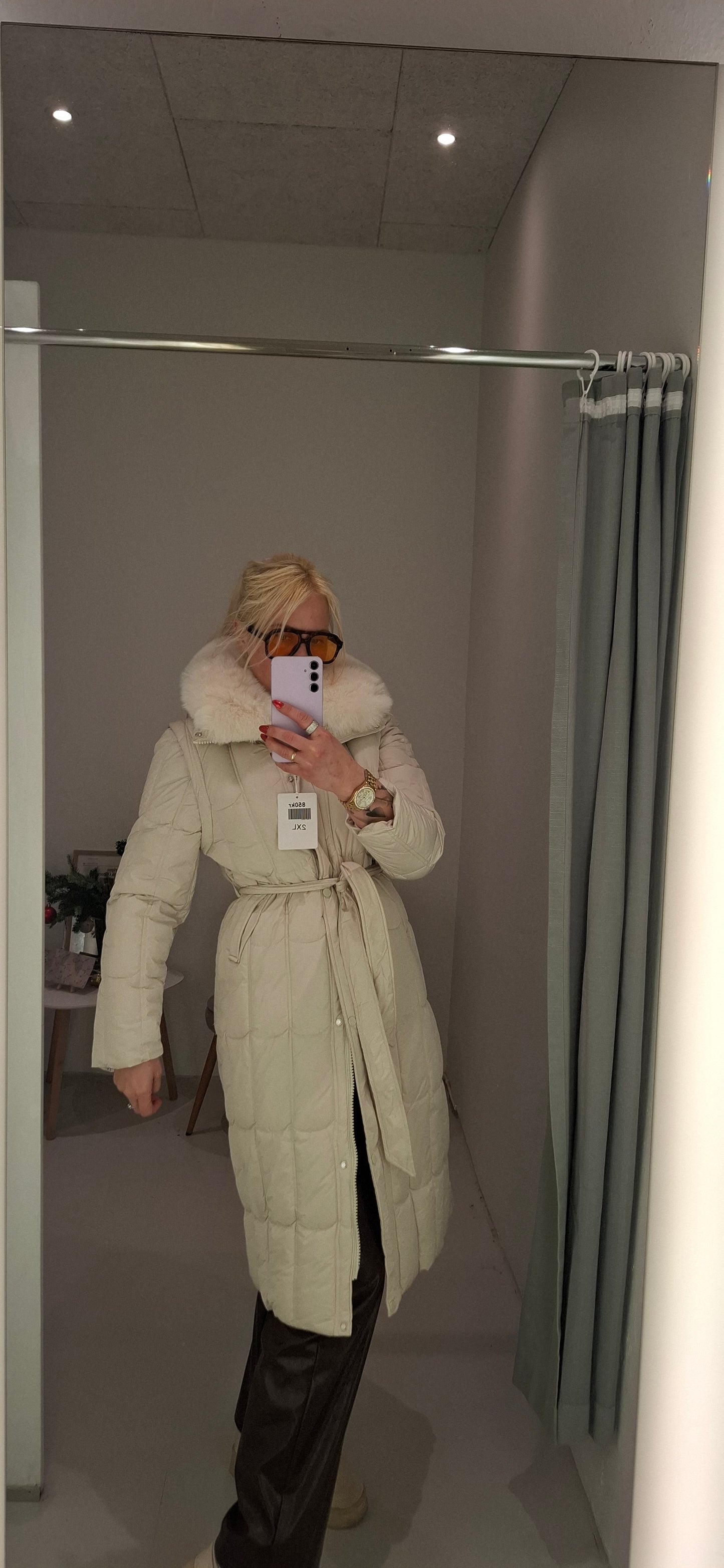 Lang Vinter jakke til Kvinder med Aftagelig Pels - Sort og Beige