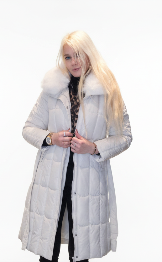 Lang Vinter jakke til Kvinder med Aftagelig Pels Sort og Beige