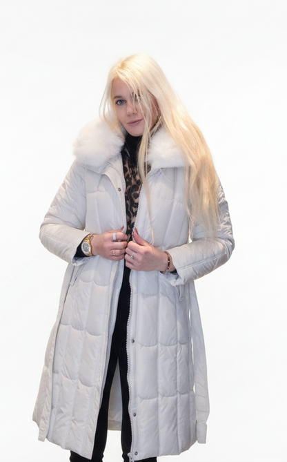 Lang Vinter jakke til Kvinder med Aftagelig Pels Sort og Beige