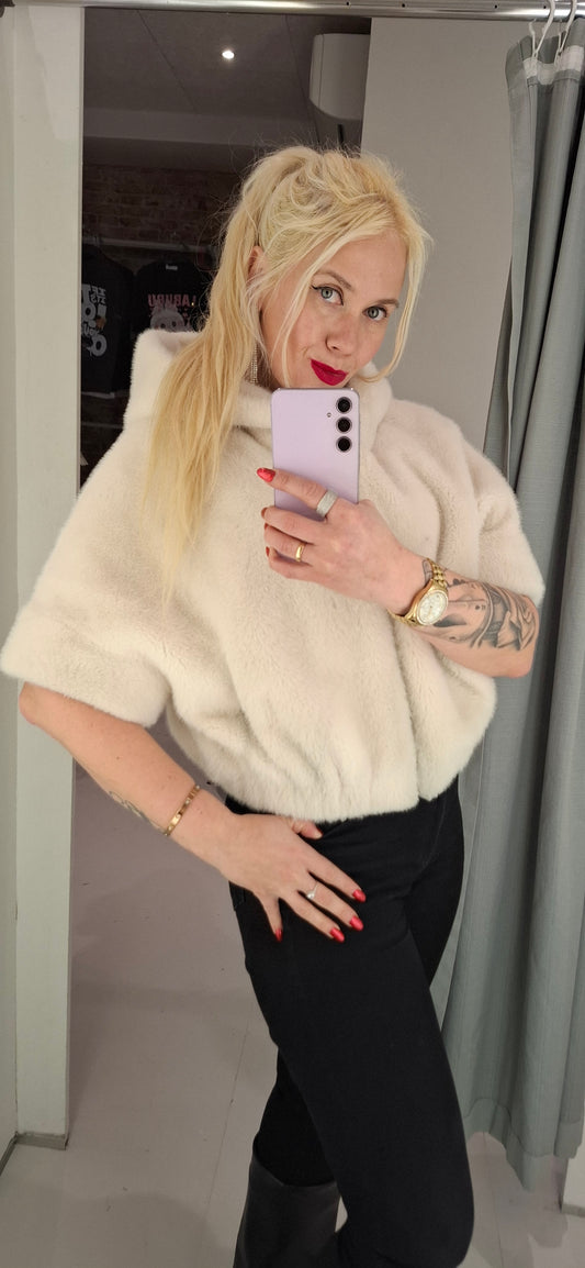 Imiteret kvinde Pels jakke med hætte