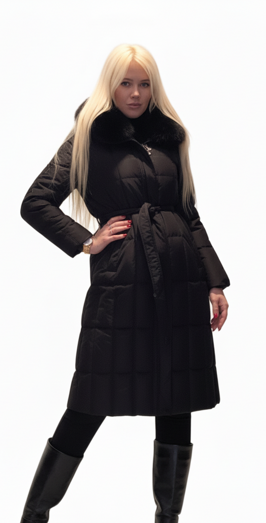 Lang Vinter jakke til Kvinder med Aftagelig Pels Sort og Beige