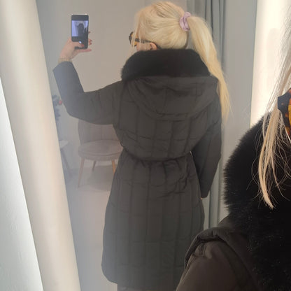 Lang Vinter jakke til Kvinder med Aftagelig Pels - Sort og Beige