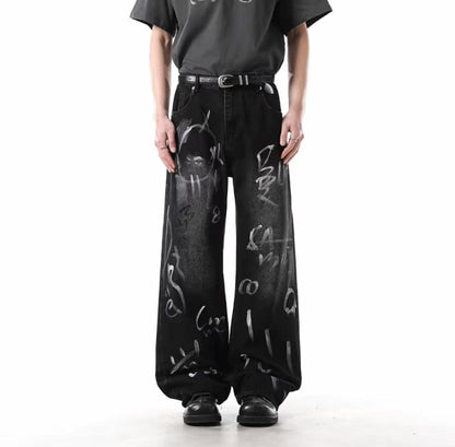 Morderne Jeans bukser med print unisex kinesiske stil.