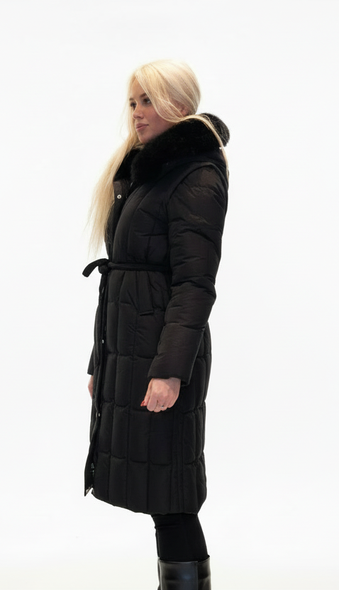 Lang Vinter jakke til Kvinder med Aftagelig Pels Sort og Beige