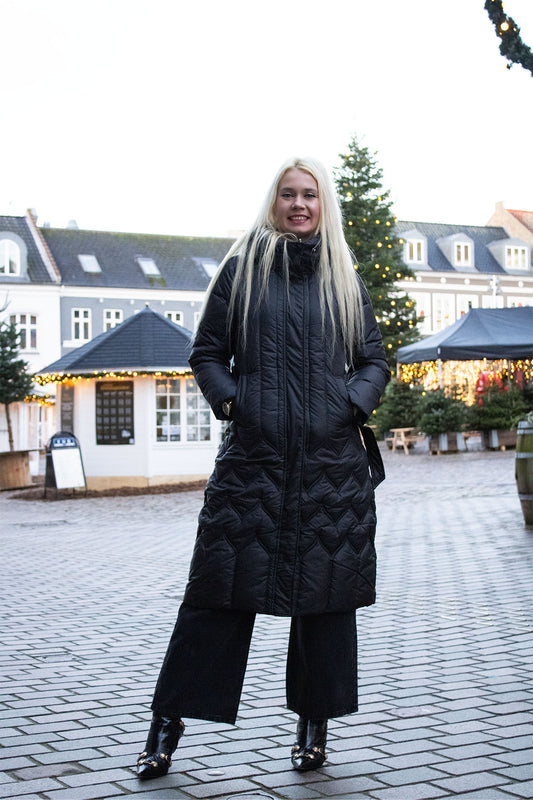 Sort Lang Vinter jakke med Hætte til Kvinder