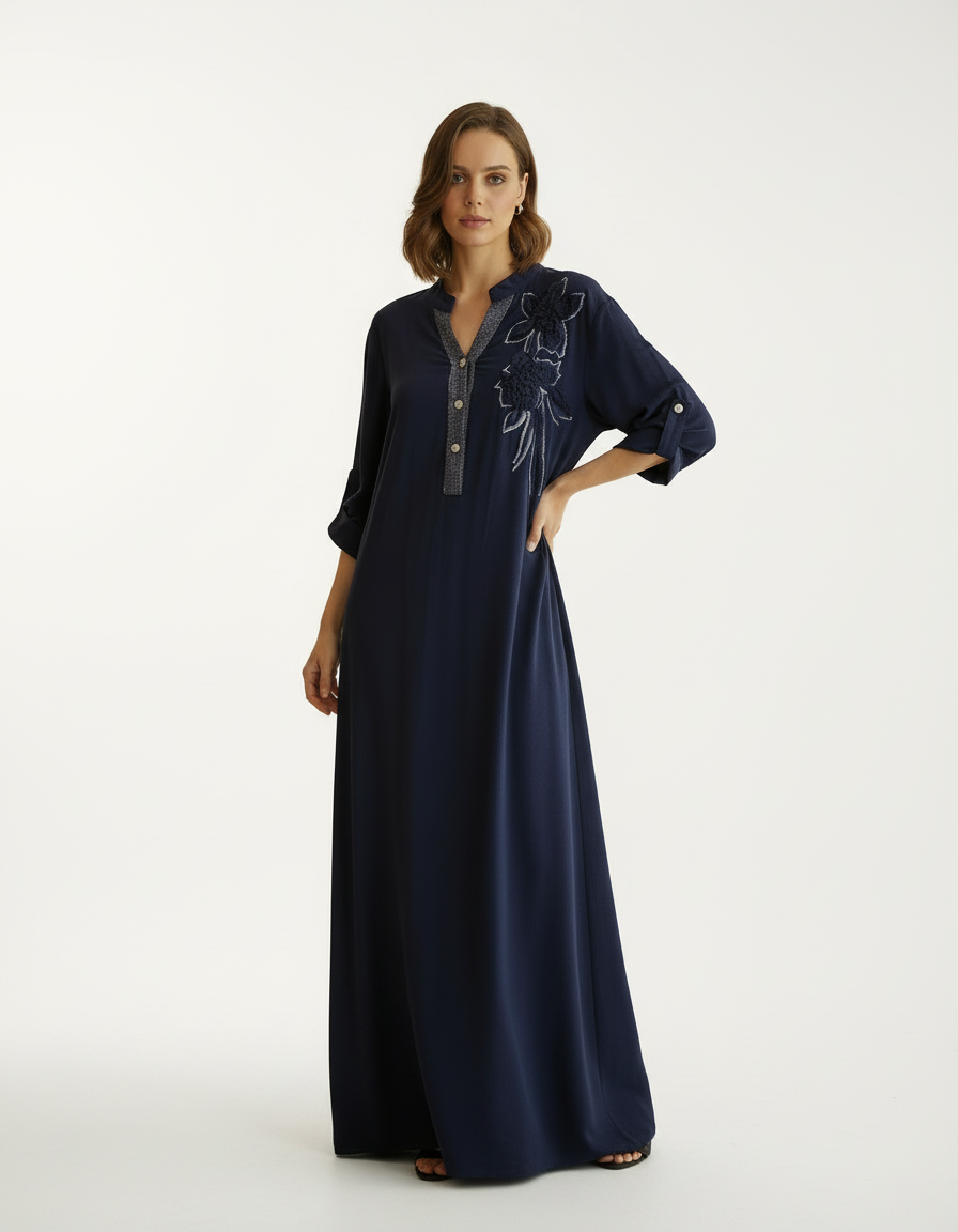 Italiensk Blå Fløjl Kjole