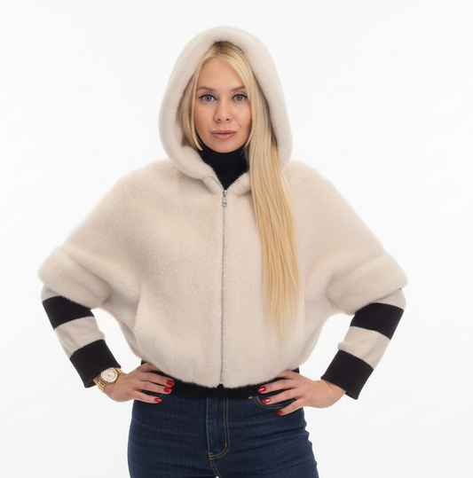 Imiteret kvinde Pels jakke med hætte