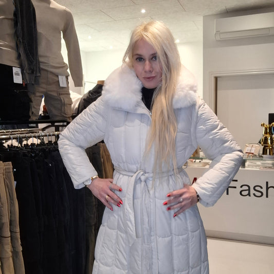 Lang Vinter jakke til Kvinder med Aftagelig Pels - Sort og Beige