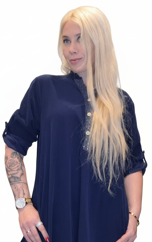 Italiensk Blå Fløjl Kjole