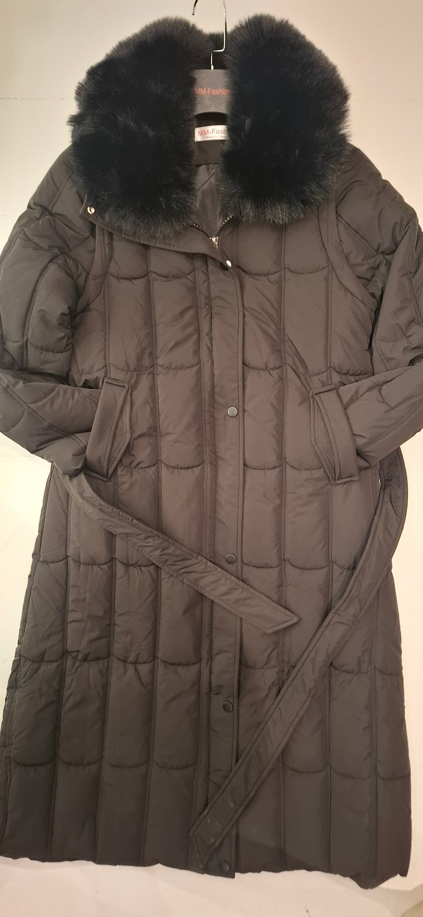 Lang Vinter jakke til Kvinder med Aftagelig Pels - Sort og Beige