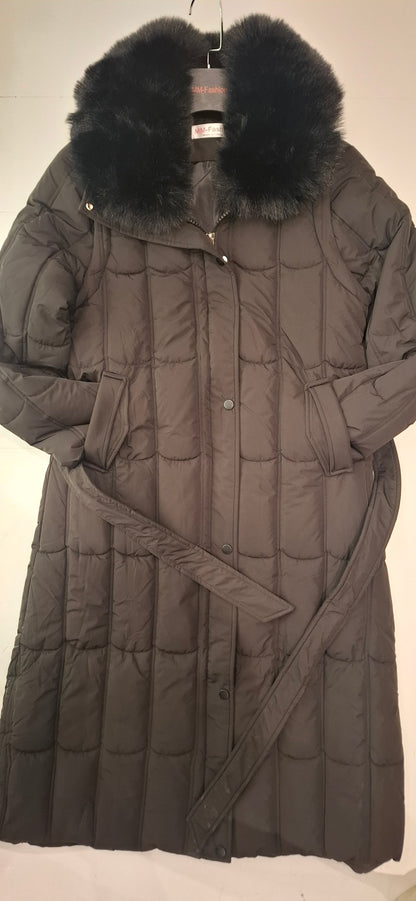 Lang Vinter jakke til Kvinder med Aftagelig Pels - Sort og Beige