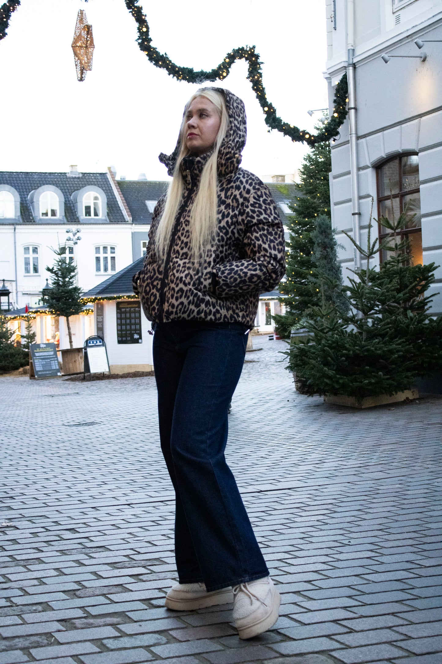 Kvinde Vinter Jakke Kort i Leopard
