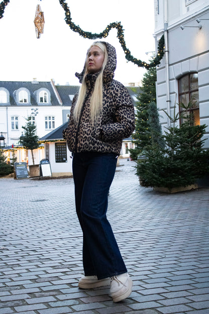 Kvinde Vinter Jakke Kort i Leopard