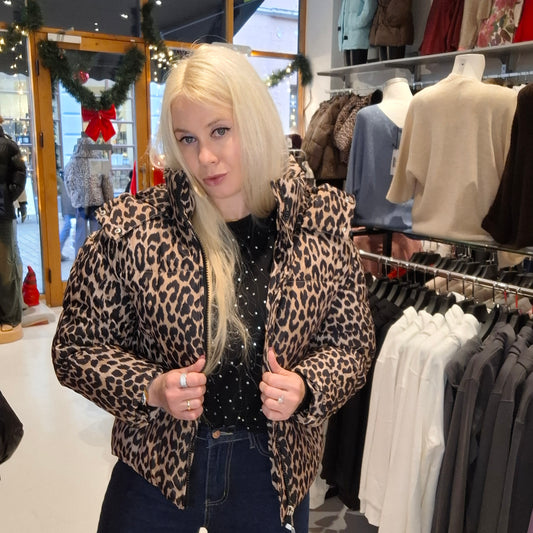 Kvinde Vinter Jakke Kort i Leopard