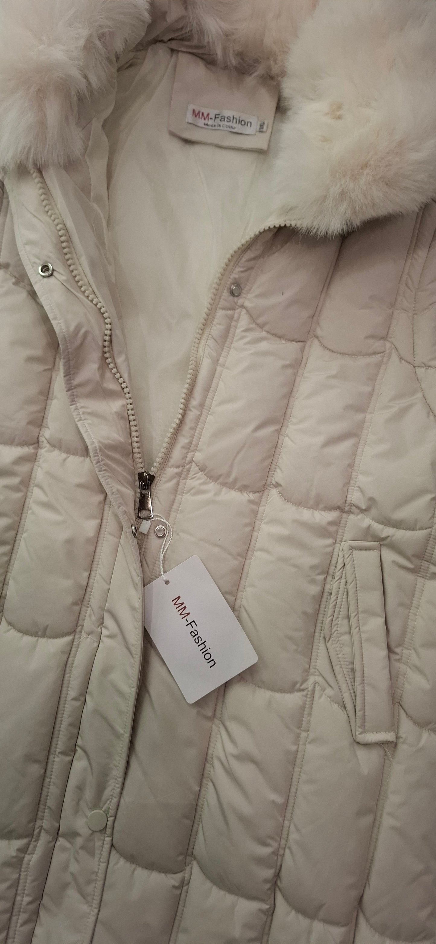 Lang Vinter jakke til Kvinder med Aftagelig Pels - Sort og Beige