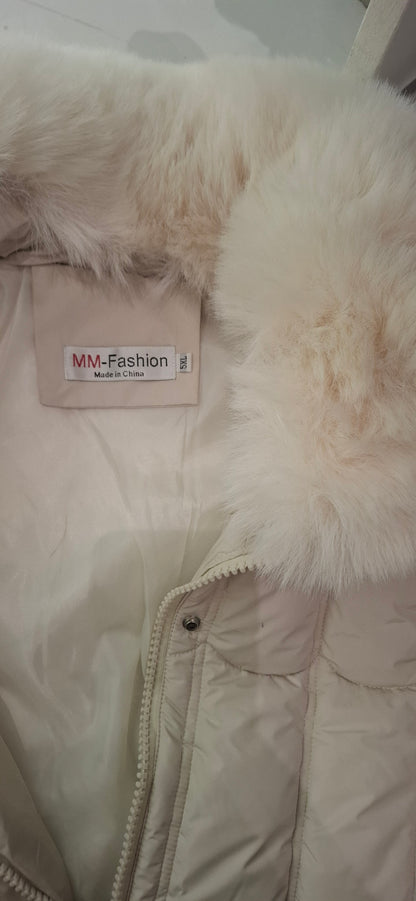 Lang Vinter jakke til Kvinder med Aftagelig Pels - Sort og Beige